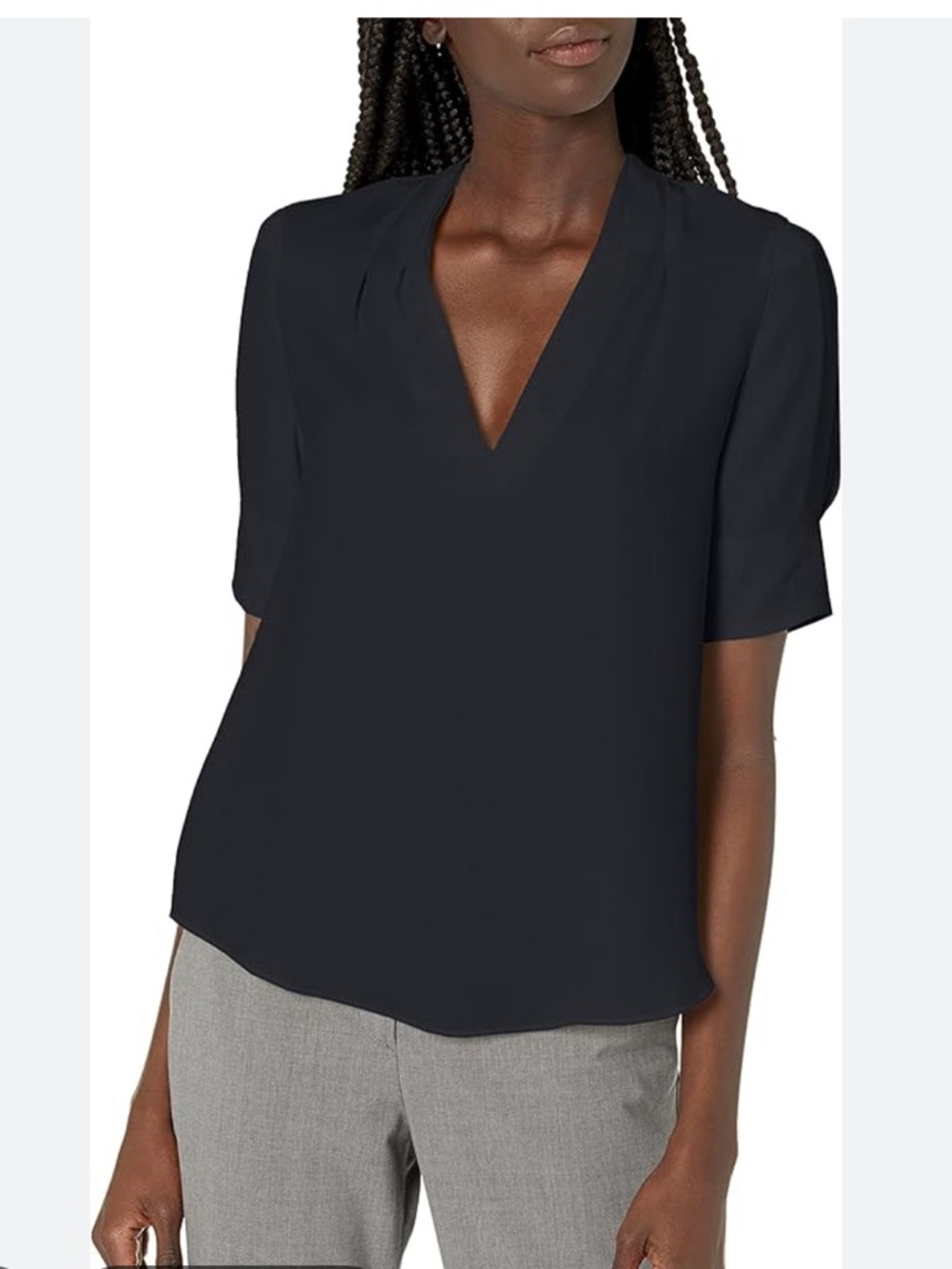 Joie Ance Blouse Short Sleeve V-Neck Top In Black Caviar Classic Medium Nwt